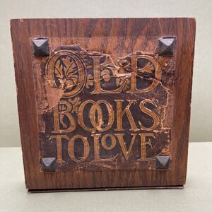 Vintage Arts & Crafts Bookend Leather Wood Oak Old Book Love Unique Craftsman